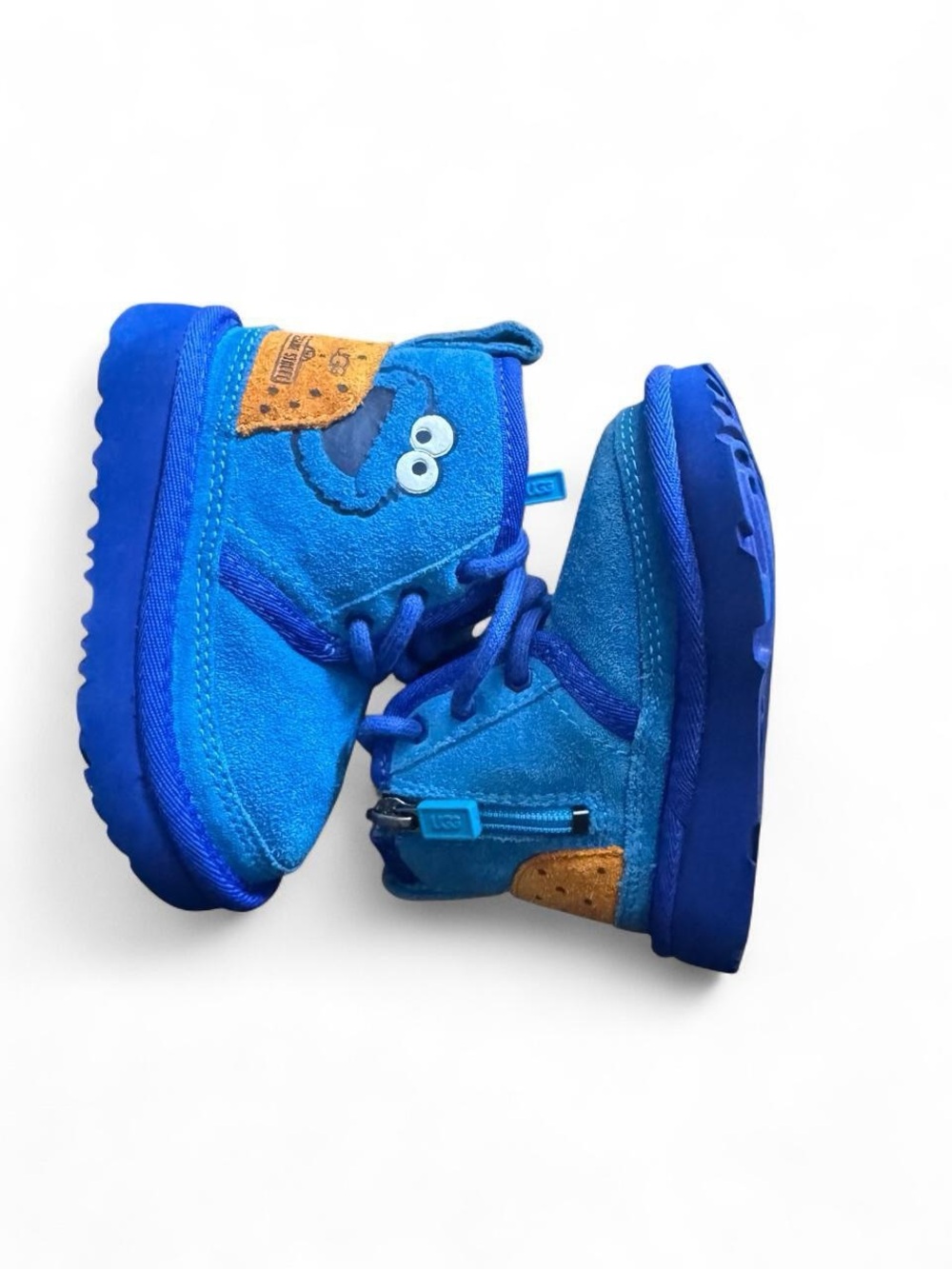 UGG Blue Kids Suede Boots with Cookie Monster Detail